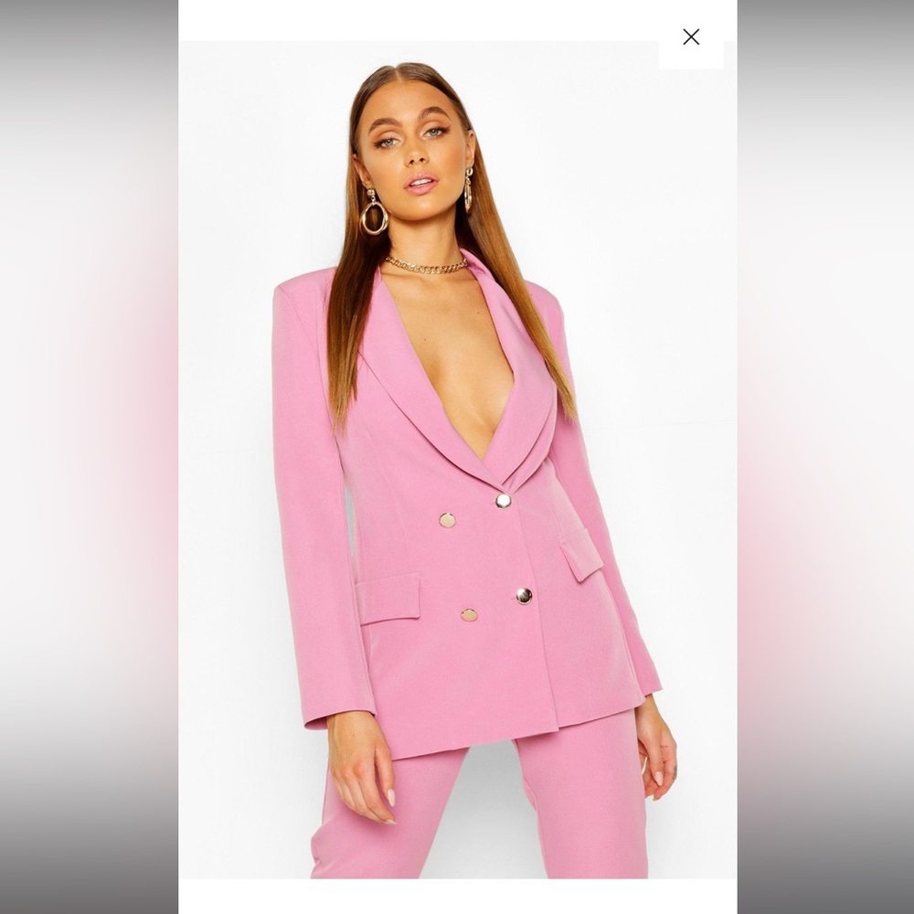 Boohoo Pink double breasted blazer and pants set